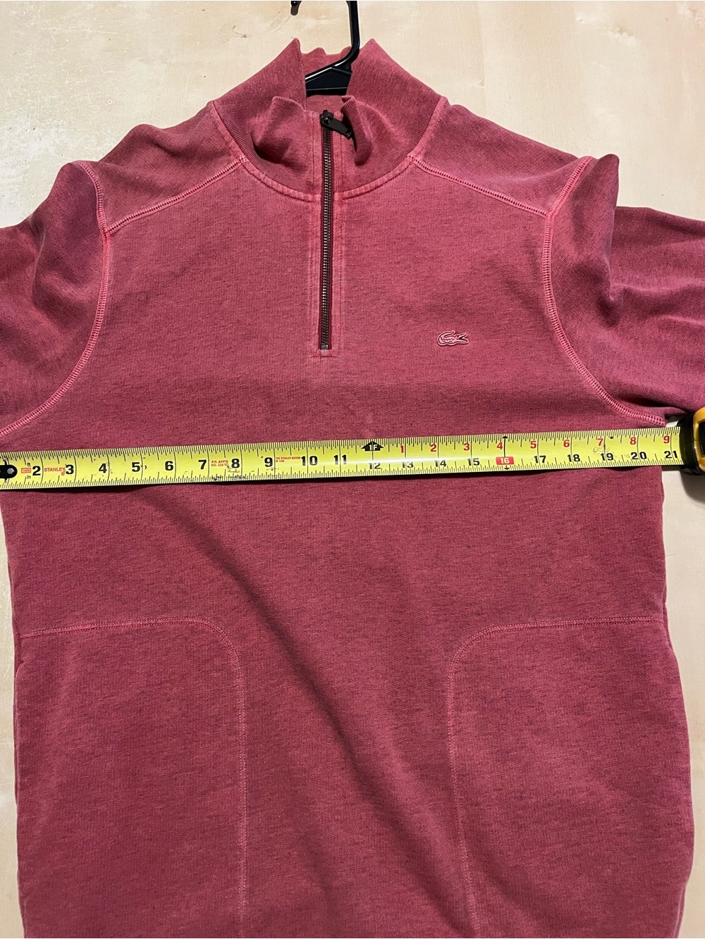 Lacoste Men’s Washed Red Quarter-Zip Pullover. Adult MEDIUM - Picture 7 of 8